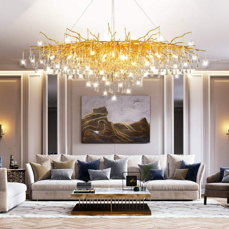 SJIGUANGZ Large Crystal Chandeliers for High Ceilings Art Deco Chandelier  for Living Room Modern Gold Tree Branch Chandelier Light Fixture for Dining