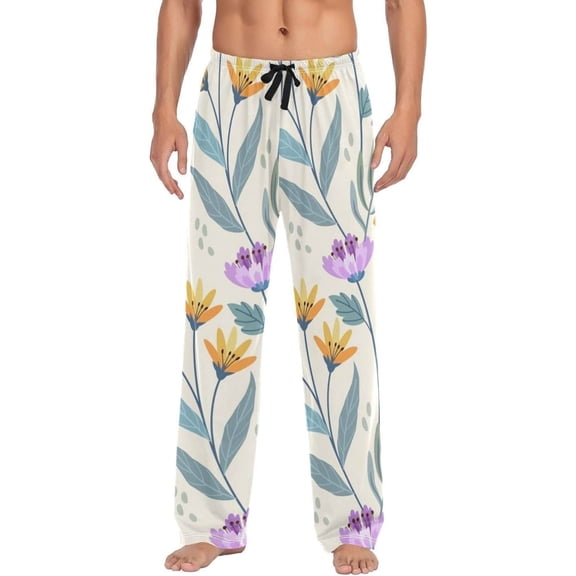 Orange Purple Flower Ghost Pajama Pants, Men's Lounge Pants Light with Drawstring and Pockets, Christmas New Year Birthday Father's Day Gifts