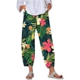 thumbnail image 2 of Fesfesfes Women Pant Fashion Casual Linen Printed Striped Cropped Trousers Splicing Straight Leg Pants Pencil Pants Sale Items, 2 of 6