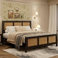 thumbnail image 3 of Full Size Rattan Bed Frame with Headboard, Black Boho Cane Platform Bed Frame with Strong Metal Slat, Noise Free, No Box Spring Needed, 3 of 6