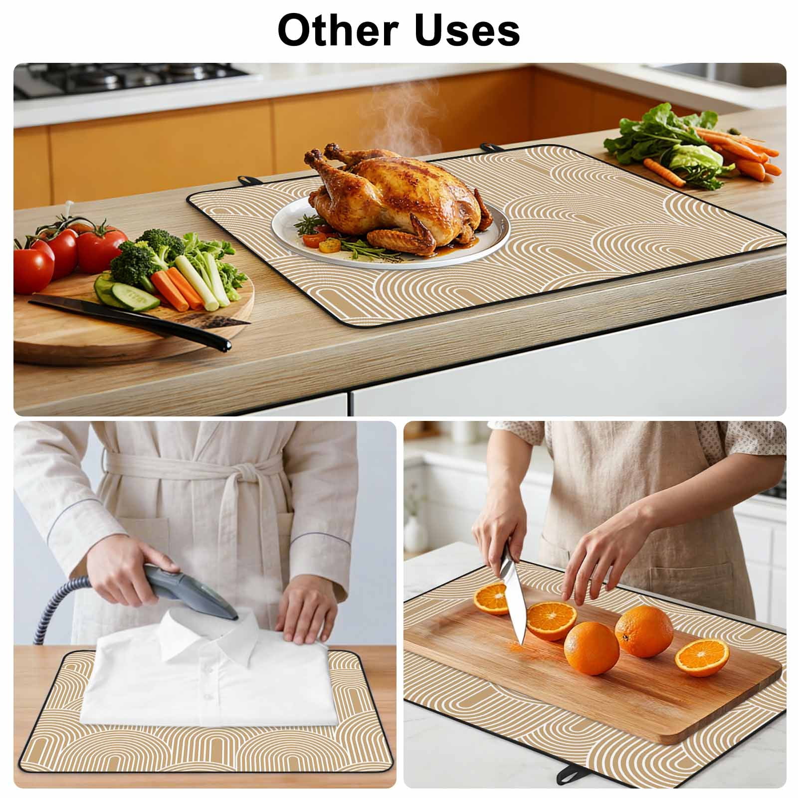 Khaki Boho Stove Top Cover for Electric Stove, Heat-proof & Non Slip Glass Top Stove Cover Protector, Middle Century Modern Abstract Art Kitchen Flat Cooktop Rubber Mat 24x21 Inches