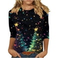 thumbnail image 2 of Tops for Women Plus Size 3/4 Sleeve Christmas Tree Print Christmas Sparkling Colorful Round Neck Top Multicolor6 XXXL, 2 of 5