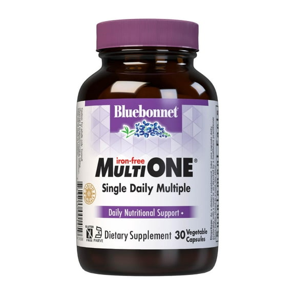 Bluebonnet Multi ONE (Iron-Free), Daily Al Support*, 30 Vegetable Capsules, 30 Servings
