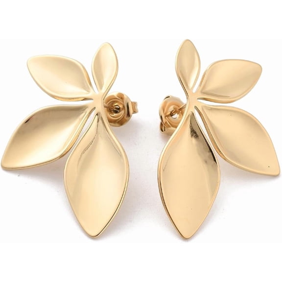 1 Pair 304 Stainless Steel Flower Stud Earrings Flower Metal Earrings Real 14K Gold Plated Jewelry Findings for Women DIY Necklace Bracelet Earring Jewelry Craft Making 34.5x22.5mm 1pair