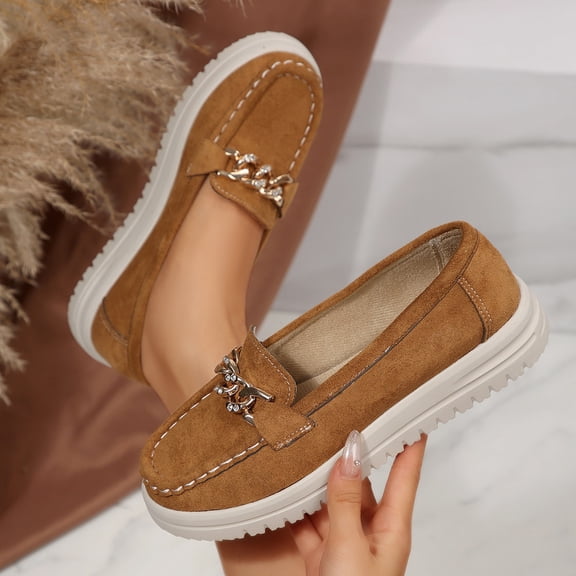 Wowcloth Women's Loafers – Low-Cut Breathable with Metal Chain Decoration, Flat Soft Sole for Fashion Casual Versatile Everyday Wear