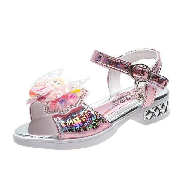 Sandalias de Disney para niñas, sandalias de princesa de dibujos animados a la moda, lazo, novedad de verano, suela blanda coreana, zapatos de princesa, 36 plantillas, 22,5 cm Gao Jinjia LED