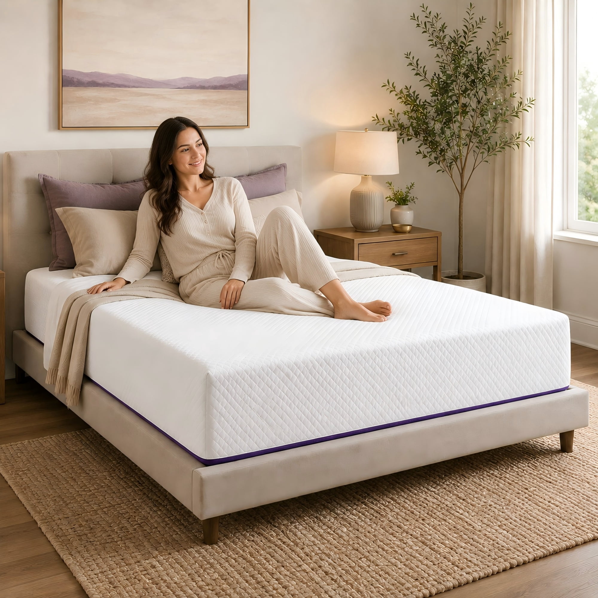 BSHTI 8" Full Knitted Fabric Hybrid Mattress with Pocket Coils, Support Foam, Pressure Relief for Bedroom(White)