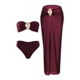 thumbnail image 2 of uublik 2 Piece Swimsuit for Women 3 Piece Bikini Set Beach Vacation Bathing Suit with Cover Up Skirt Wine, 2 of 4