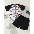 thumbnail image 3 of Wassery Kids Boys Summer Outfits Dinosaur Print Crew Neck Short Sleeve T-Shirts and Elastic Waist Shorts 2Pcs Clothes Set, 3 of 8