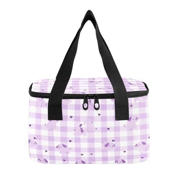 6L Insulated Lunch Bag Square Handheld Cooler Tote Cute Purple Puppy Pattern Reusable Thermal Bag with Polyester & Aluminum Lining for Work Picnic Travel