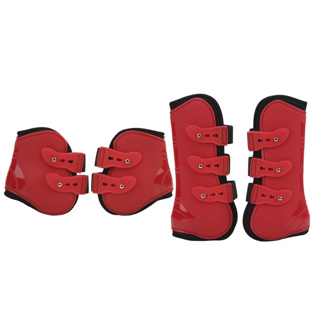 Horse Leg Guard, Prevent Slip Adjustable Neoprene Front Hind Horse Jumping Boots Reduce Injury Open Straps for Equestrian Equipment A Set of Red Front and Hind