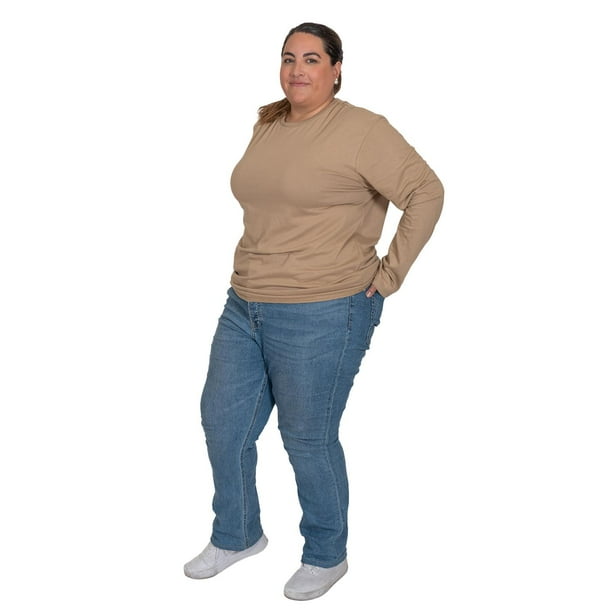 Playera Manga Larga Cuello Redondo Tallas Extras Plus size beige 2XL LOVE MY FIT playera manga larga