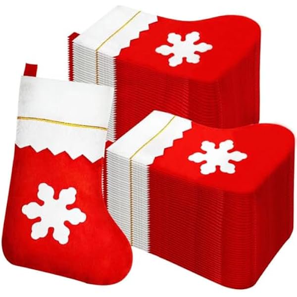 wonima02 100 Pieces Red Felt Christmas Stockings Bulk 15 Inch Large Christmas Santa Stockings Hanging Xmas Stockings for Christmas Trees Holiday Home Party Decoration(Red with White Trim)