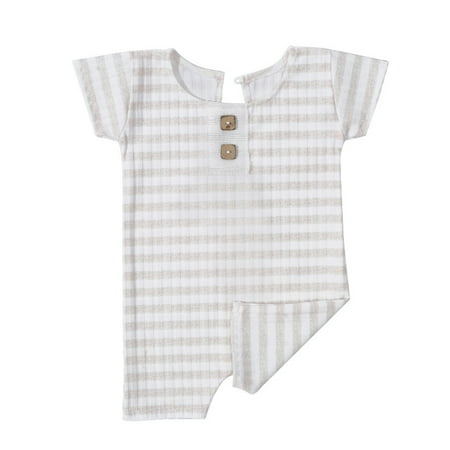 

NIUREDLTD Baby Short Sleeve Striped Knitted Button Ribbed Footless Romper Photography Prop Jammies Overalls