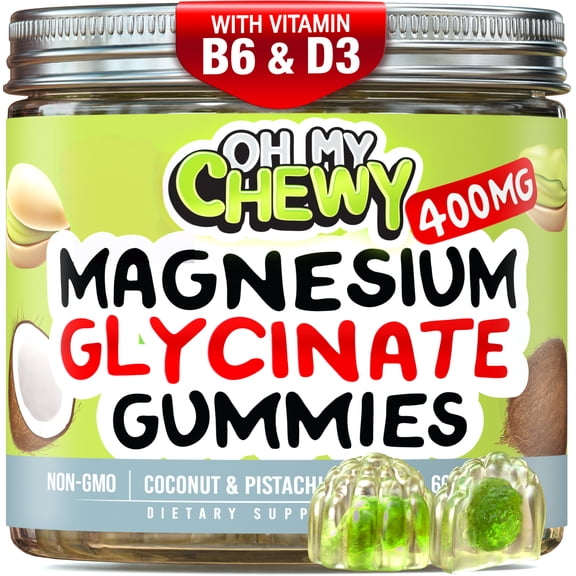 Center-Filled Magnesium Glycinate Gummies 400MG - High Absorption for Kids, Teens & Adults - Supplement for Sleep, Calm & Muscle Relaxation with B6 & D3 - Gluten Free & Vegan Friendly - 60 Count