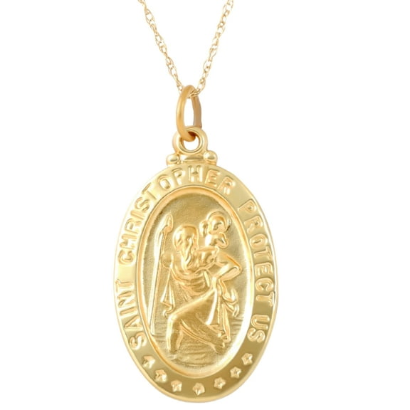 Pompeii 14k Yellow Gold St. Christopher Medal Pendant 1" Tall 2.5 Grams (,)