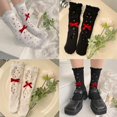 thumbnail image 2 of Calcetines de tripulación con adornos de volantes de Lolita para mujer Medias de malla de doble capa huecas con estampado floral, 2 of 5