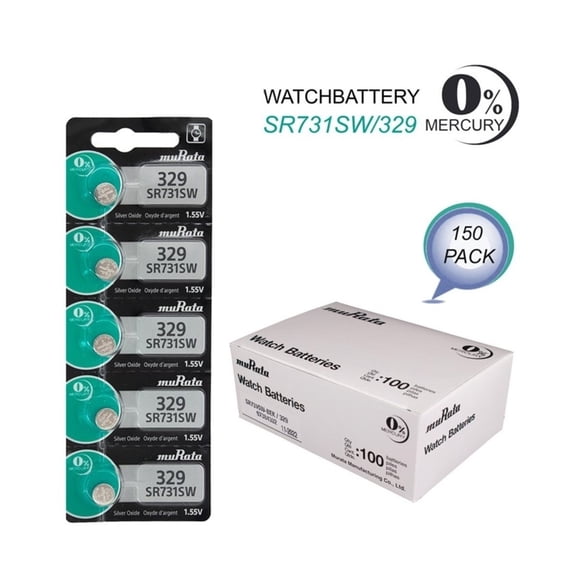 329 (SR731SW) MURATA Mercury Free Silver Oxide Watch Battery 150 Pack