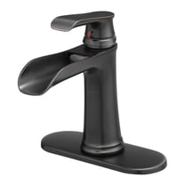 JERFIT Oil Rubbed Bronze Waterfall Bathroom Faucet with Pop-Up Drain, Single Hole 1-Handle Vanity Sink Mixer Tap, Brass Construction