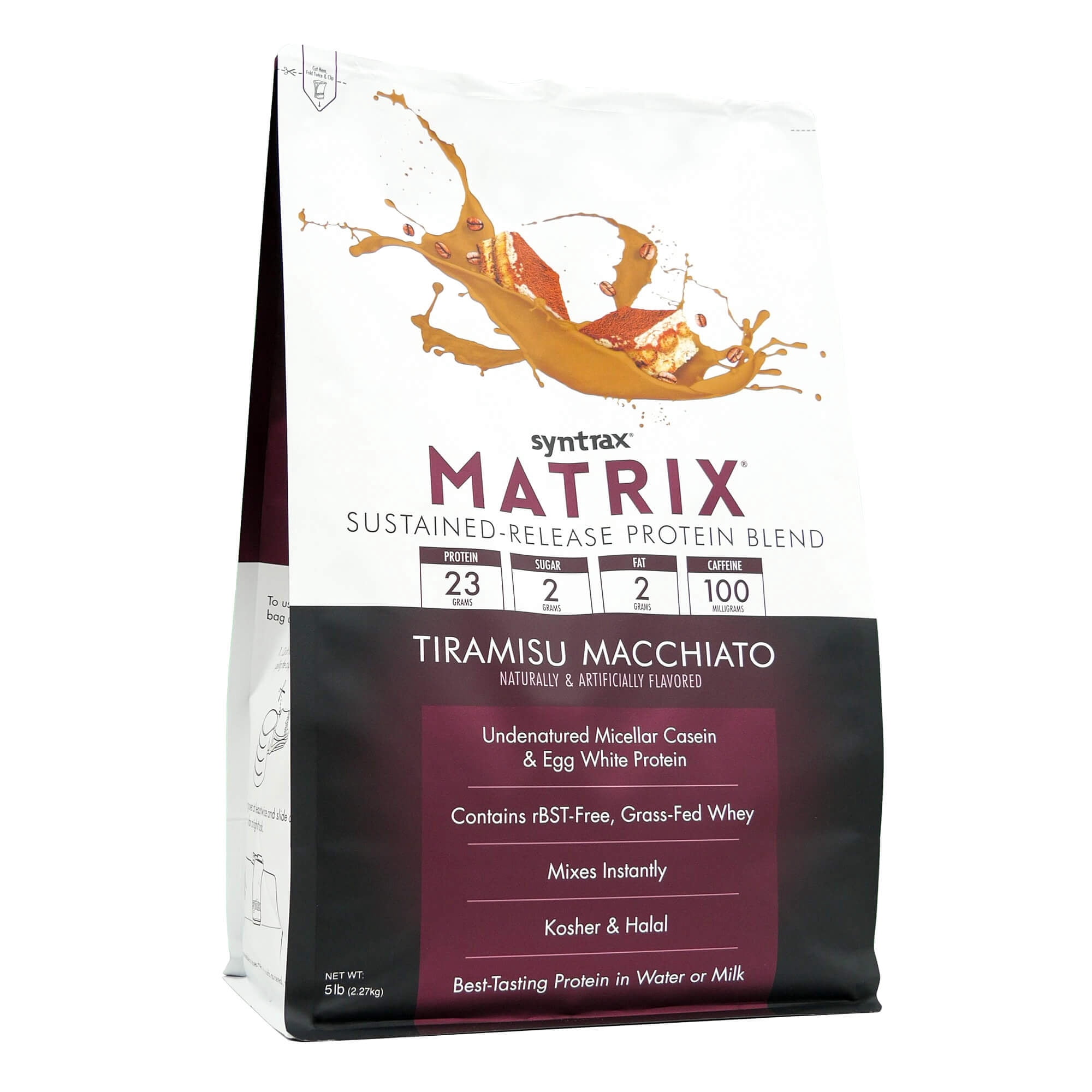Syntrax Matrix Tiramisu Macchiato Sustained‑Release Protein Powder Blend 5 lb with 100mg Caffeine