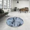 thumbnail image 4 of Ahgly Company Machine Washable Indoor Round Abstract Blue Jay Blue Area Rugs, 4' Round, 4 of 7