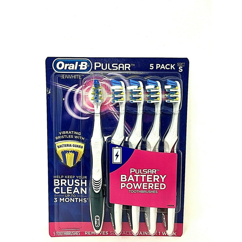 ORALB PULSAR 3D White Toothbrush Battery Powered S Soft Bristle 5 PACK