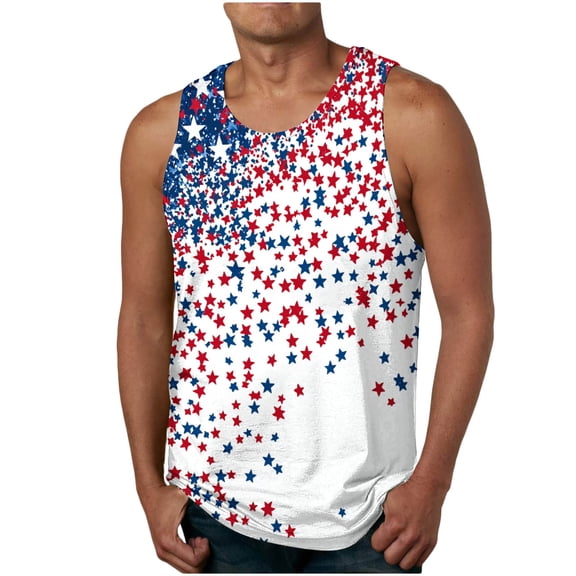 Cmfcve Men's 4th of July Tank Top Sleeveless Crew Neck Patriotic T-Shirt Independence Day Printed Pullover Tees