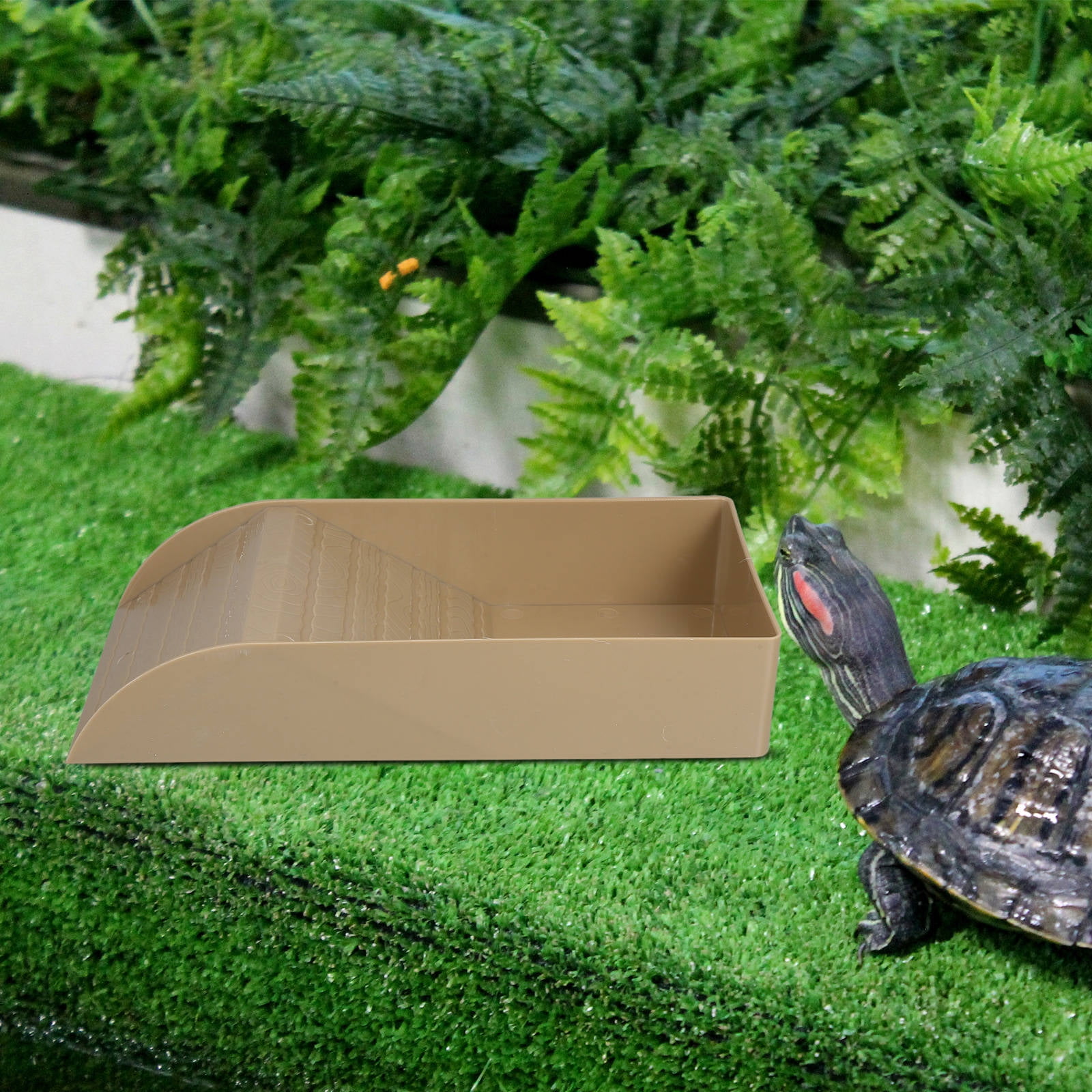 ELAYARD Wood Grain Small Plastic Tortoise Bathing Pool Reptile Feeding Accessory 1 Piece