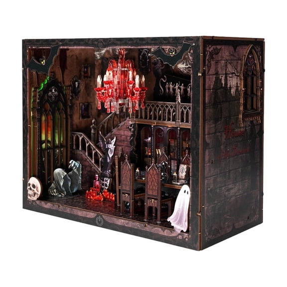 3d wooden puzzle for adults Dark Family book nook with lights model kit dollhouse DIY miniature house Birthday and Christmas gifts