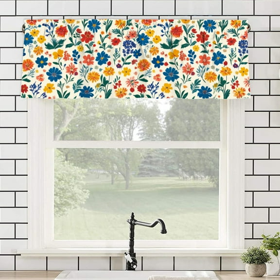 AshasdS Floral Pattern Polyester Curtain Valance for Home Bedroom Living Room Kitchen Window Decor 54x18 inch