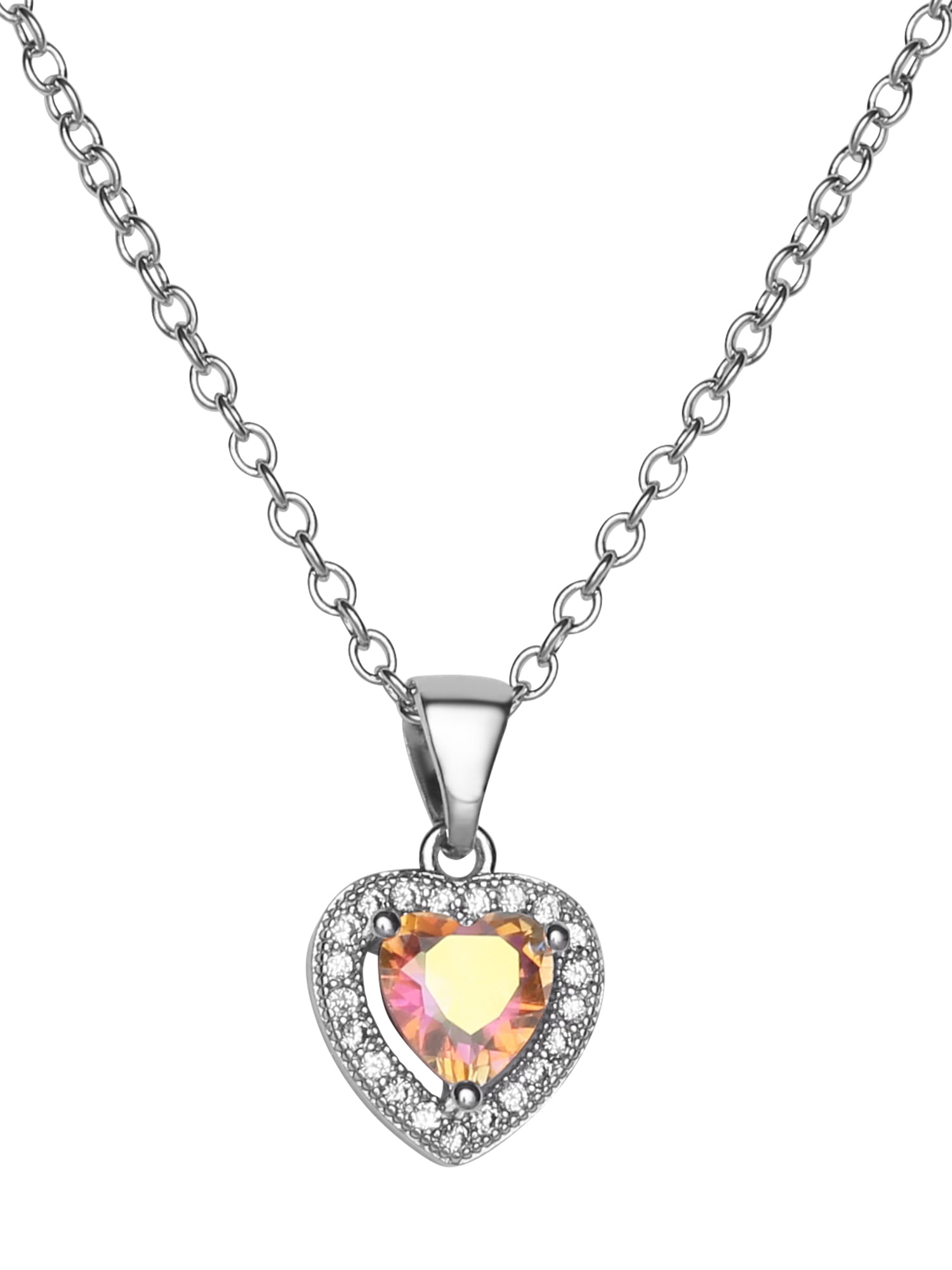 Believe by Brilliance Women's Silver Plated Crystal Heart Earring and Pendant Set, 18" + 2"