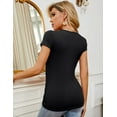 thumbnail image 5 of ZHENWEI Womens Short Sleeve Henley T Shirt Sexy Zipper V Neck Ribbed Knit Shirts Button Down Slim Fit Basic Summer Top, 5 of 9