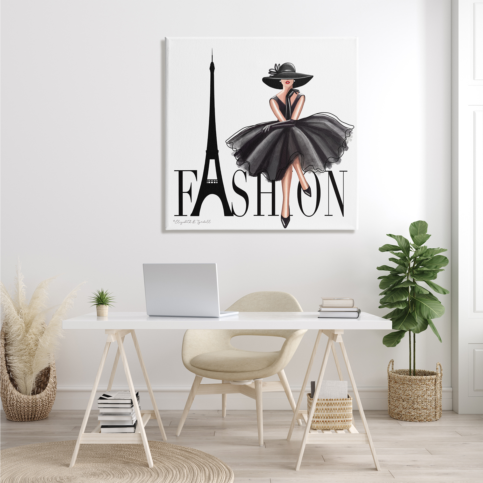 Stupell Industries Parisian Fashion Illustration High End Design Black Dress, 36 x 36, Designed by Elizabeth Tyndall