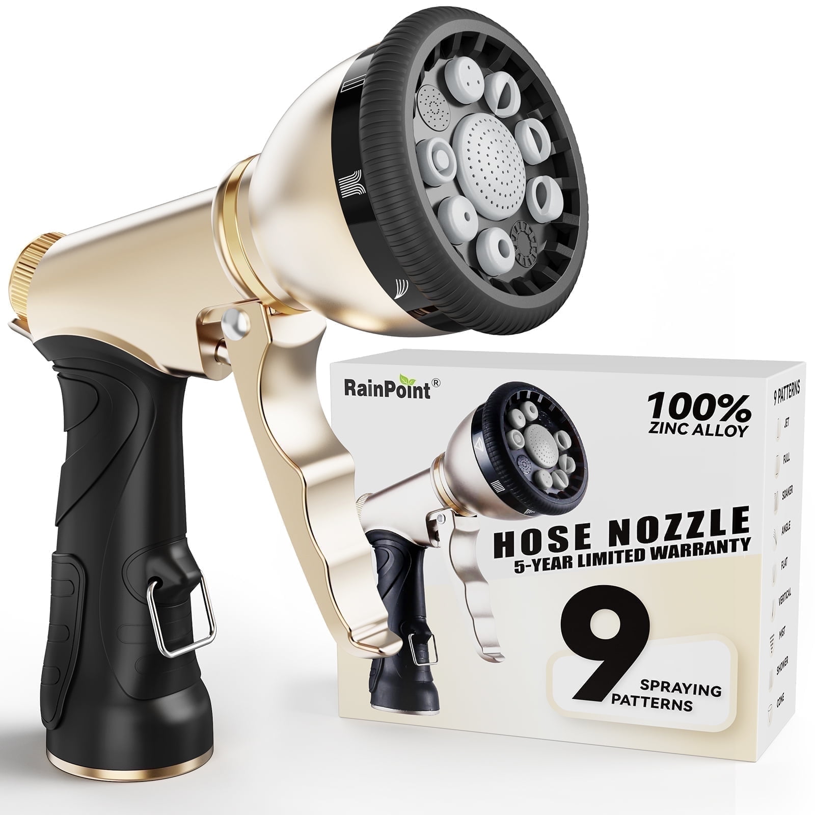 RainPoint Garden Hose Nozzle, Heavy Duty Metal, 9 Spray Types photo 1