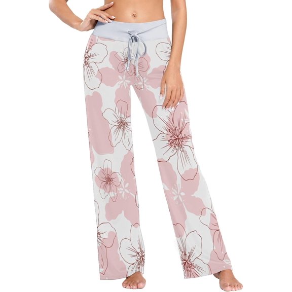 GZHJMY Women's Pajama Pants Pink Flowers Comfy Stretch Sleepwear Essentials womens Lightweight Lounge Terry Pajama Pant, Large