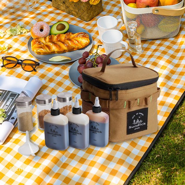 SUNDICK Juego de botellas de especias para campamento al aire libre con bolsa de almacenamiento Suministros portátiles para acampar