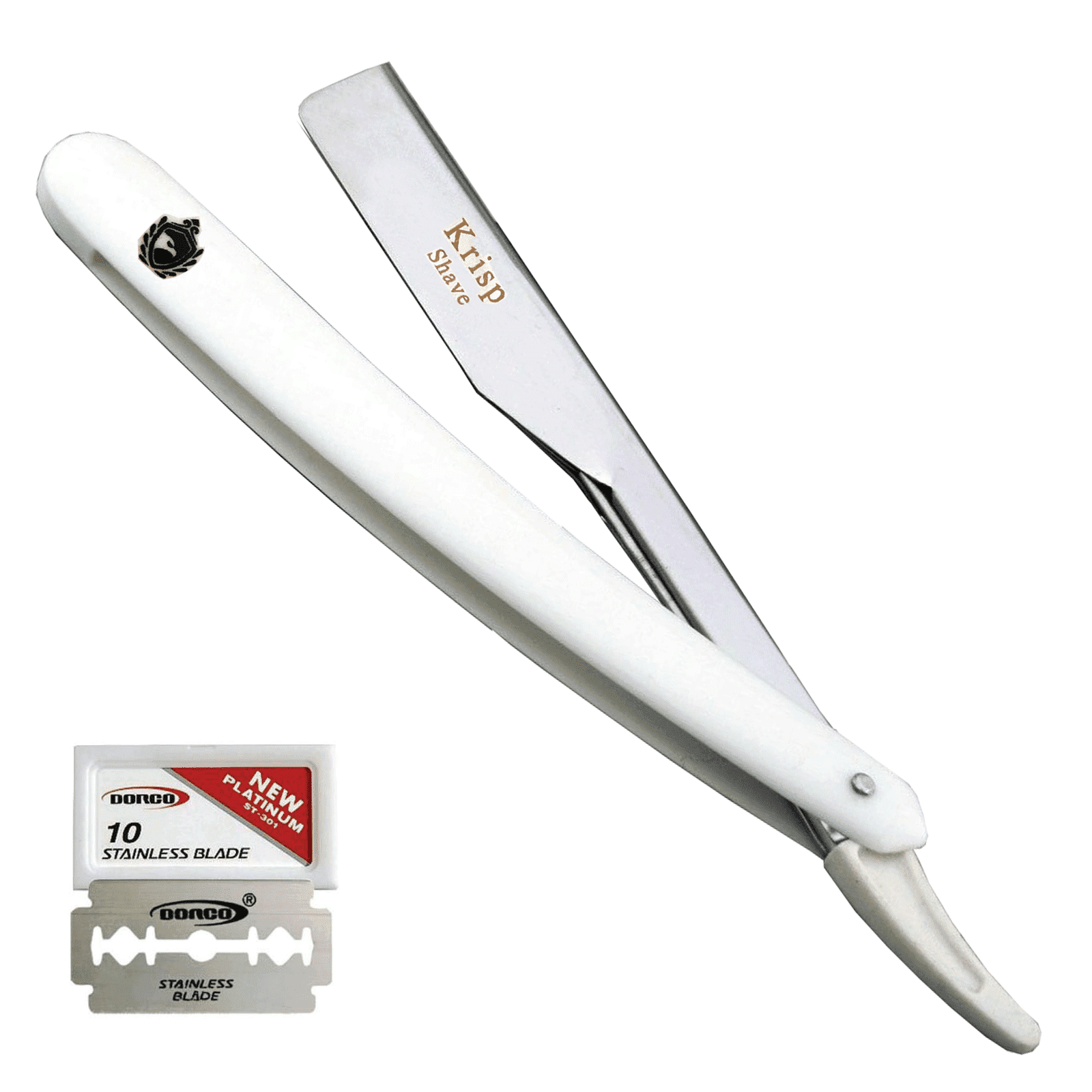 Barber Salon Men Beard Shave Cut Throat Shavette Straight Edge Razor + 10 Shaving Blades (White)