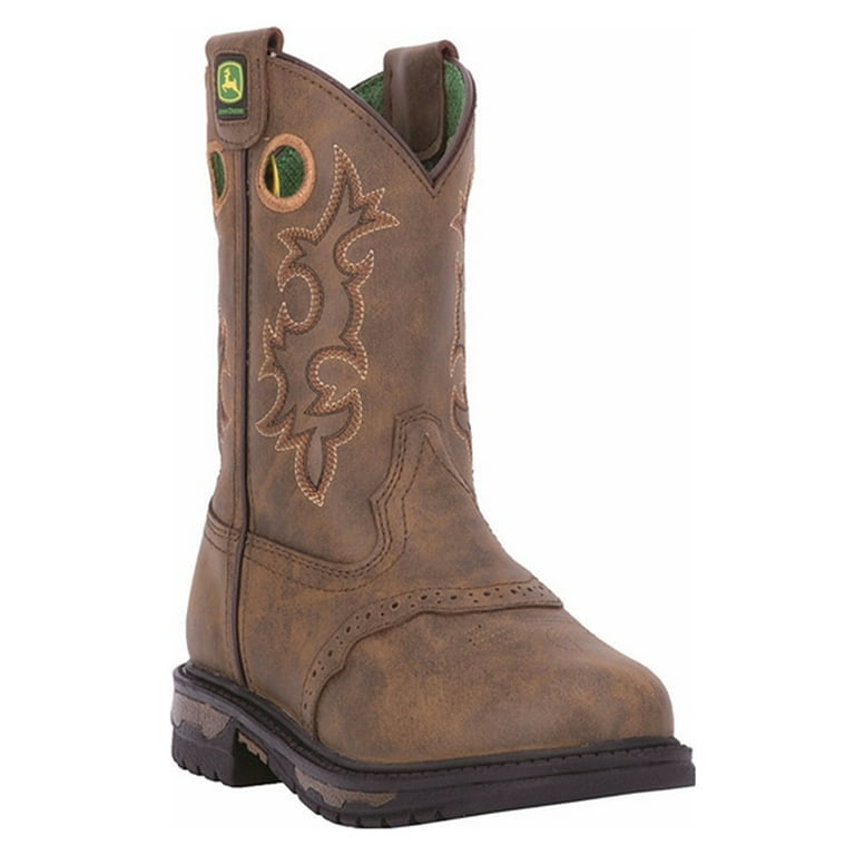 Johnny Popper Boy s Round Toe Cowboy Boots Brown Leather 2.5 Little Kid M Walmart
