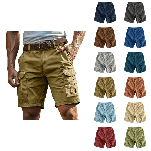 Ahuyic Plus Size Pants for Men,Mens Pants,Mens Solid Color Sports Fitness Outdoors Shorts Zipper Pockets Button Cargo Pants,Dark Blue,XXXL