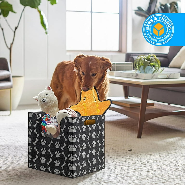 Bins Things Dog Toy Bin Storage Basket 14 x 14 x 14 Inches Thick Felt Dog Toy Box