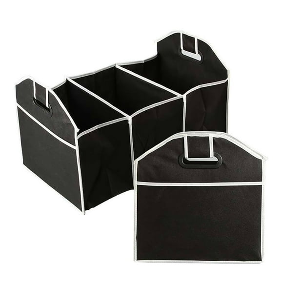 SNNROO Car Trunk Organizer Cargo Organizer Folding Caddy Storage Collapse Bag Bin for Car Truck SUV 3 Section Collapsible Storage Box Black