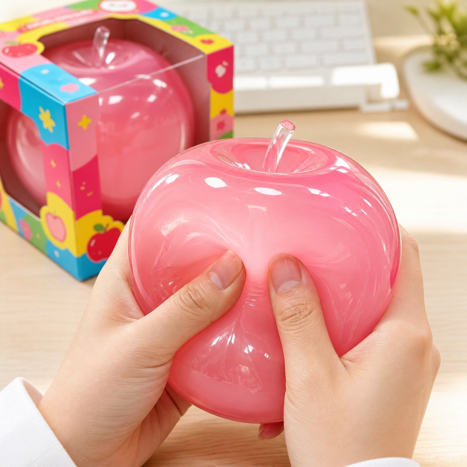 Pink Apple Squishy,Apple Squishies Stress - Realistic Slow Rising Fruit Fidget for Stress Relief & Anxiety Relaxation