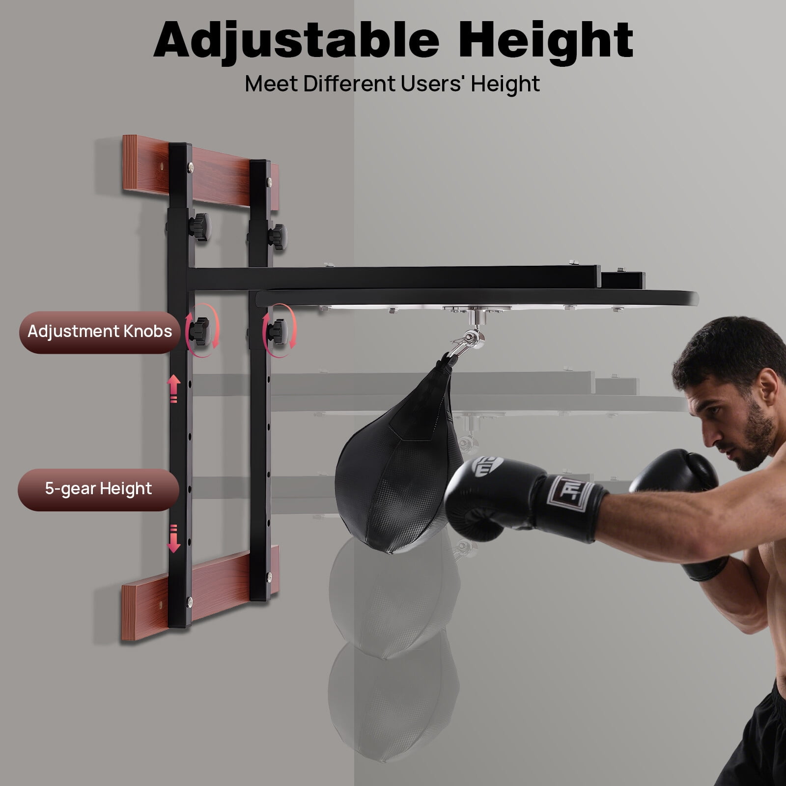 ToppiJoy Speed Bag Platform Kit, Heavy Duty Boxing Training Equipment, Wall Mount Adjustable Speed Bag Set for Reflex & Coordination(Black）