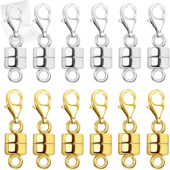6 Pieces Magnetic Necklace Clasp With Lobster Clasp 14K Gold And Silver Magnetic Jewelry Clasps For Necklace Extender Bracelet Closures DIY Jewelry Making Silver