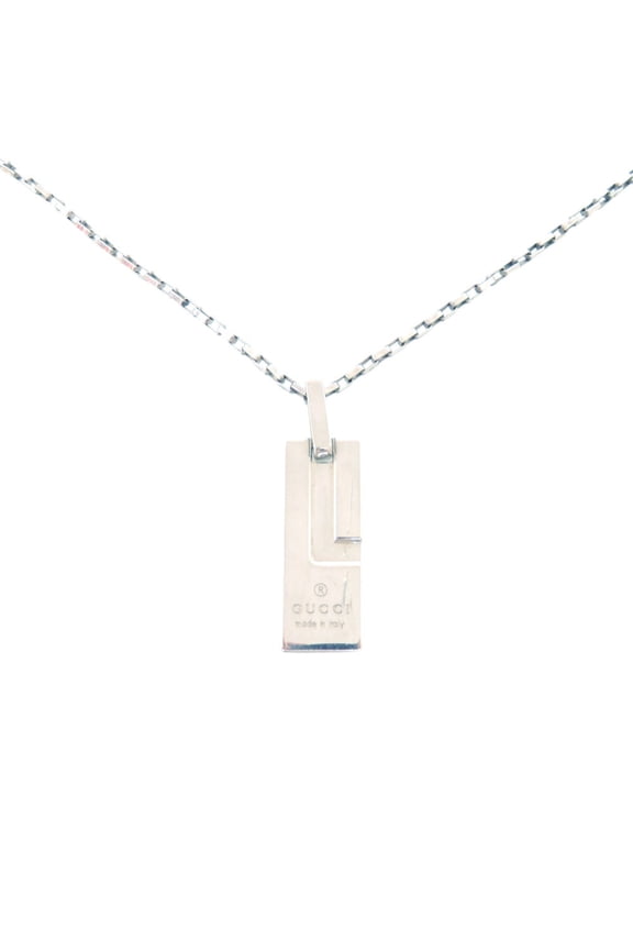Pre-Owned Gucci logo plate sterling silver 925 necklace pendant 1064GUCCI
