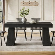 Rectangular 55 Dining Table for 4-6, Mid-Century Modern Kitchen Dining Table, Black