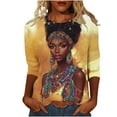 thumbnail image 2 of Womens Tops Plus Size 3/4 Sleeve Crewneck Shirts African Inspired Theme Tops Festival Print Loose Fit Party Casual Outfits, 2 of 5