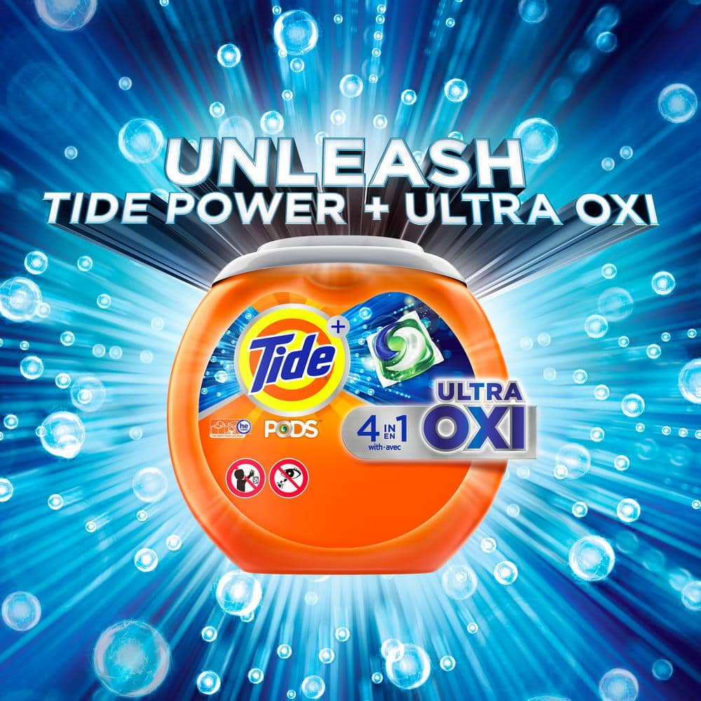Tide PODS 4 in 1 Ultra Oxi Laundry Detergent Soap PODS, High Efficiency (HE), 61 Count