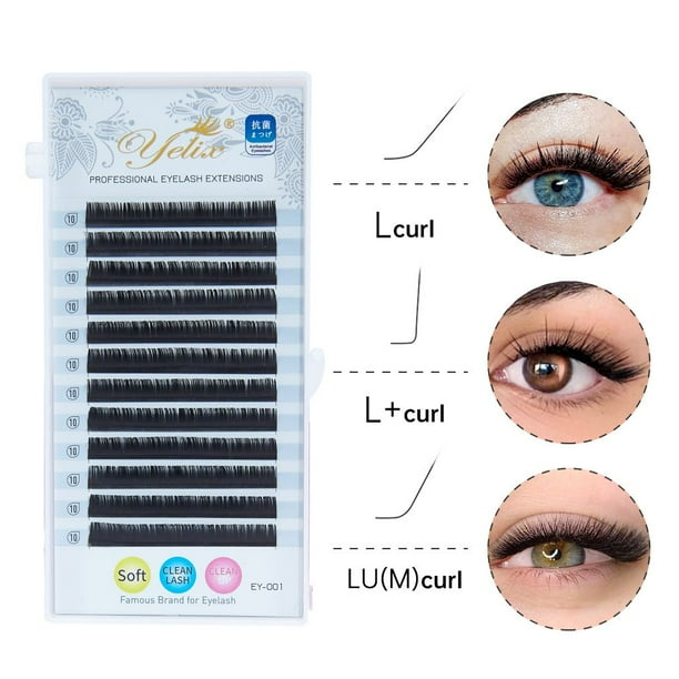 Yelix-Mink Extensión de pestañas individuales Curl de pestañas postizas L + LU/M Makeup Mix Matte 8-15mm hola suerte unisex