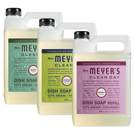 Liquid Dish Soap Refill, 1 Pack Basil, 1 Pack Lemon Verbena,1 Pack Peony, 33 OZ